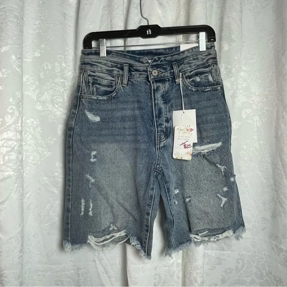 KanCan Ultra High Rise Bermuda Distressed Denim Shorts